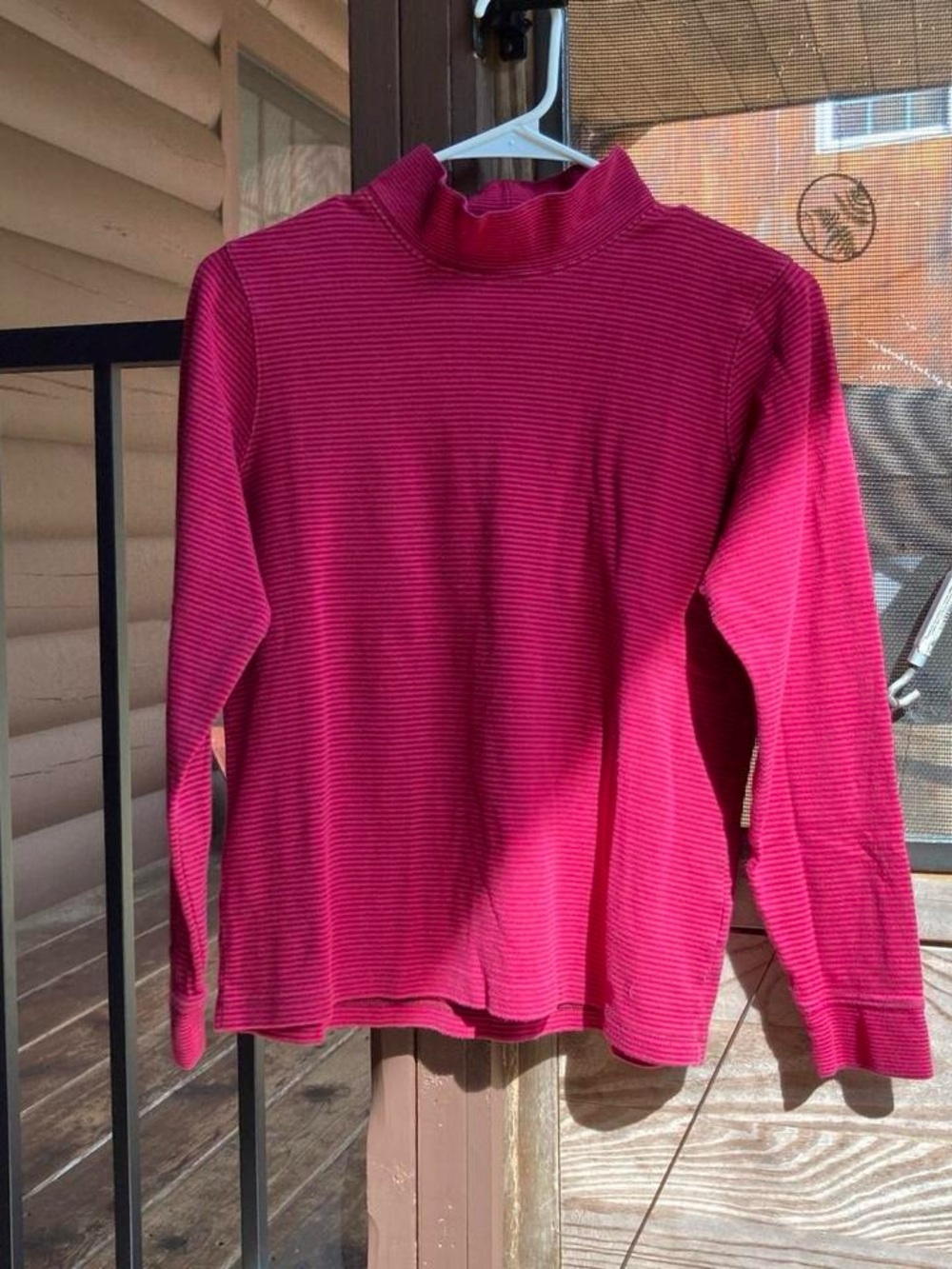 L.L. Bean Women's Mock Neck Long Sleeve Top - Pink and Brown